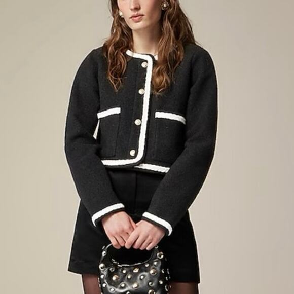 J.Crew Women's Cropped Boucle Yarn Lady Jacket Black White Size Medium NWT - Picture 1 of 8